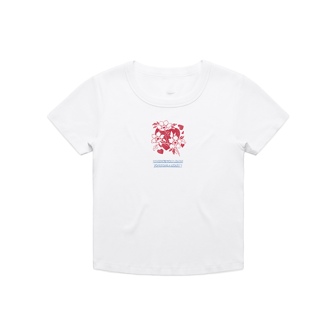Break A Heart | White Cropped T-Shirt