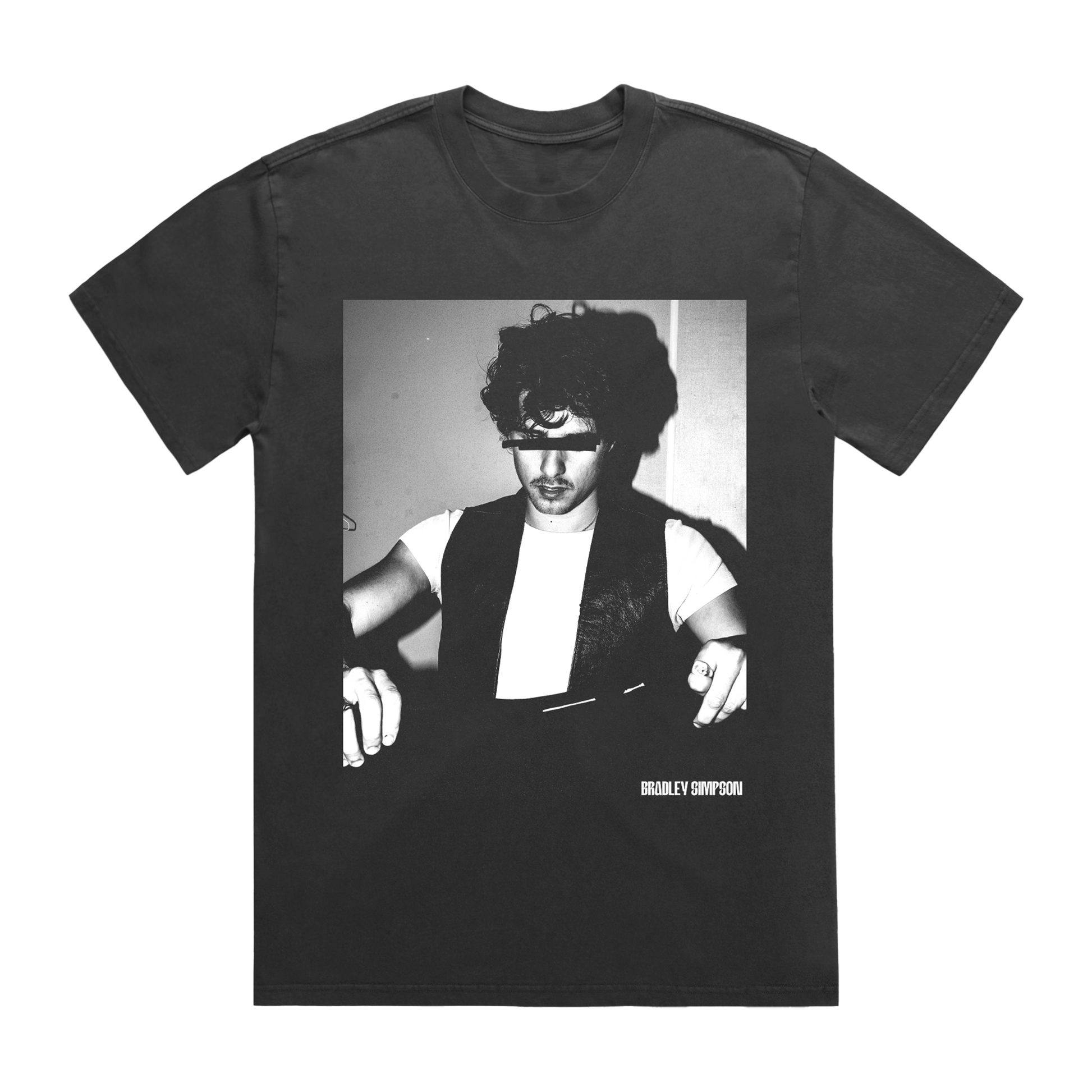 Black t-shirt with a graphic of Bradley Simpson